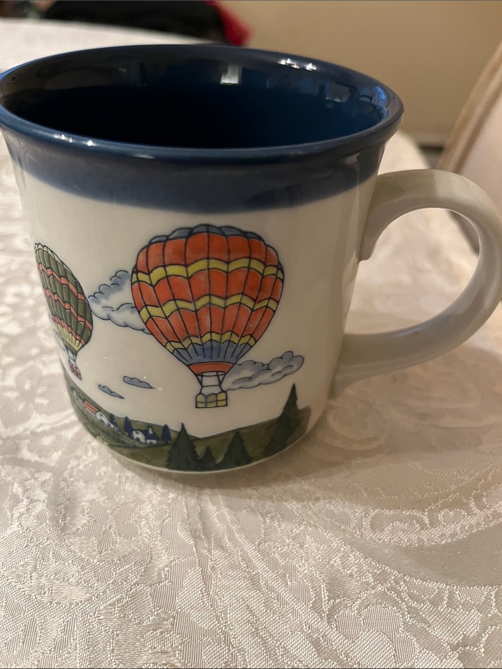 Vintage Otagiri Hot Air Balloon Mug Rural Landscape Scene Hot Air Balloon Cerami